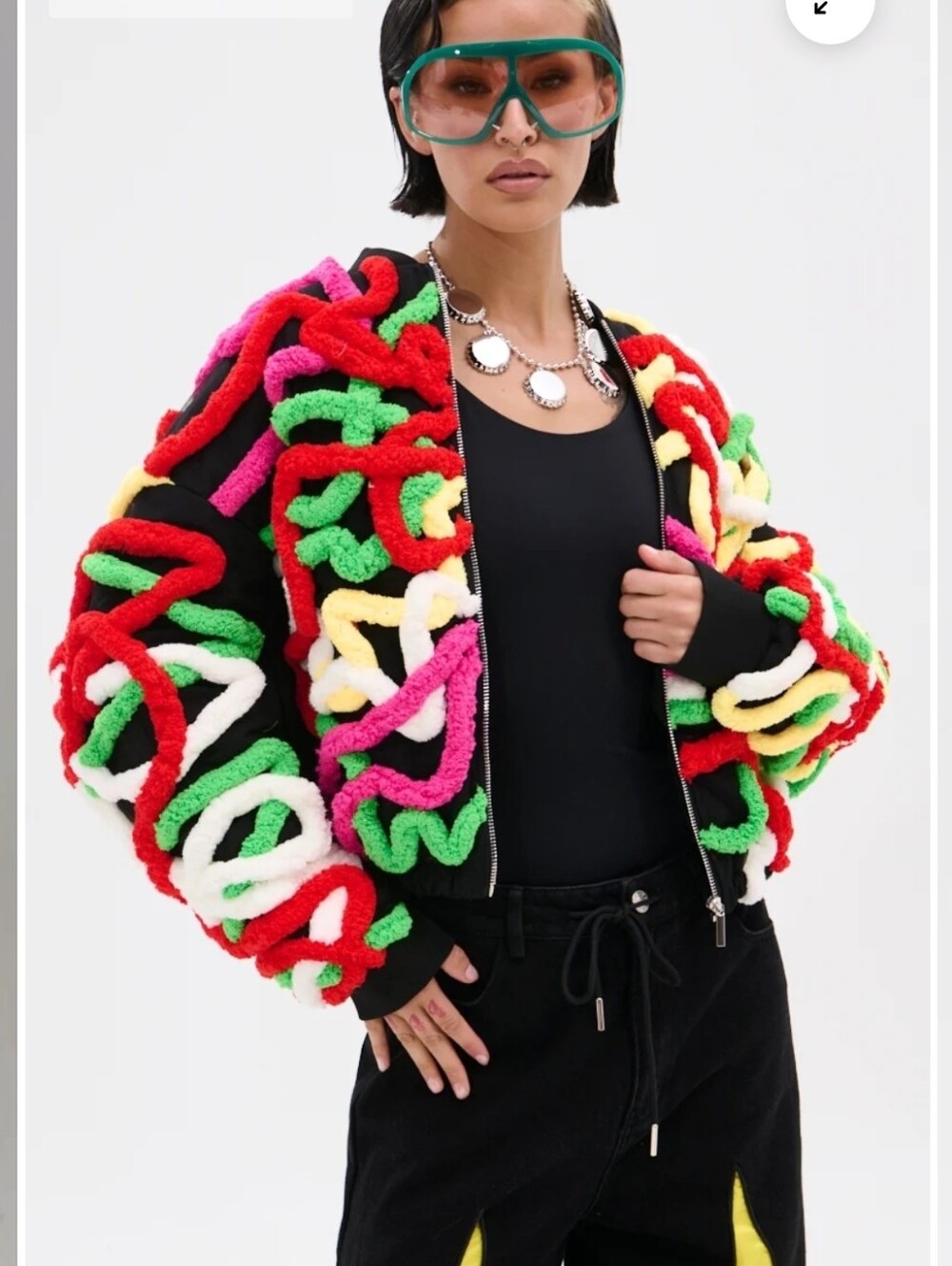 Multicolor Loop Trim Bomber Jacket - Women XL